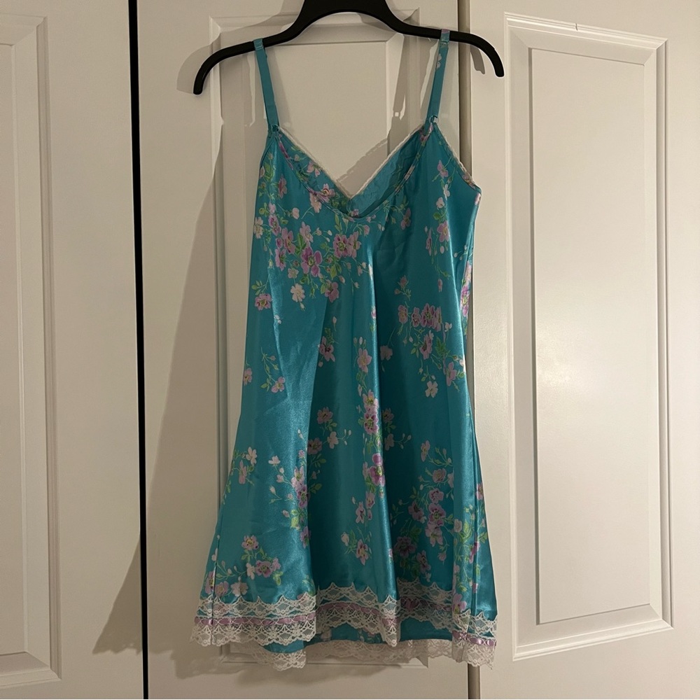 FINAL SALE Rare Oscar de la Renta Pink Label Blue Floral Slip Dress - Picture 2 of 6